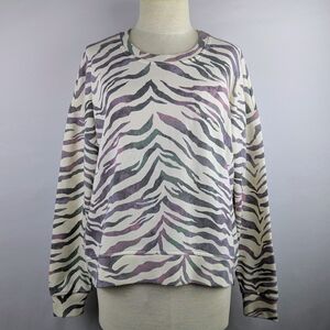 Rails Marlo Sweatshirt Tiger Print Side Zippers Cotton Poly Ivory Gradiant L NWT